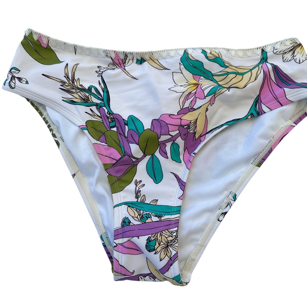 Cupshe Floral Bikini Bottom High Waist Swimsuit Bottoms White Small  Beach‎